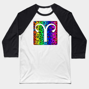 Aries Zodiac Horoscope Rainbow Leopard Print Square Monogram Baseball T-Shirt